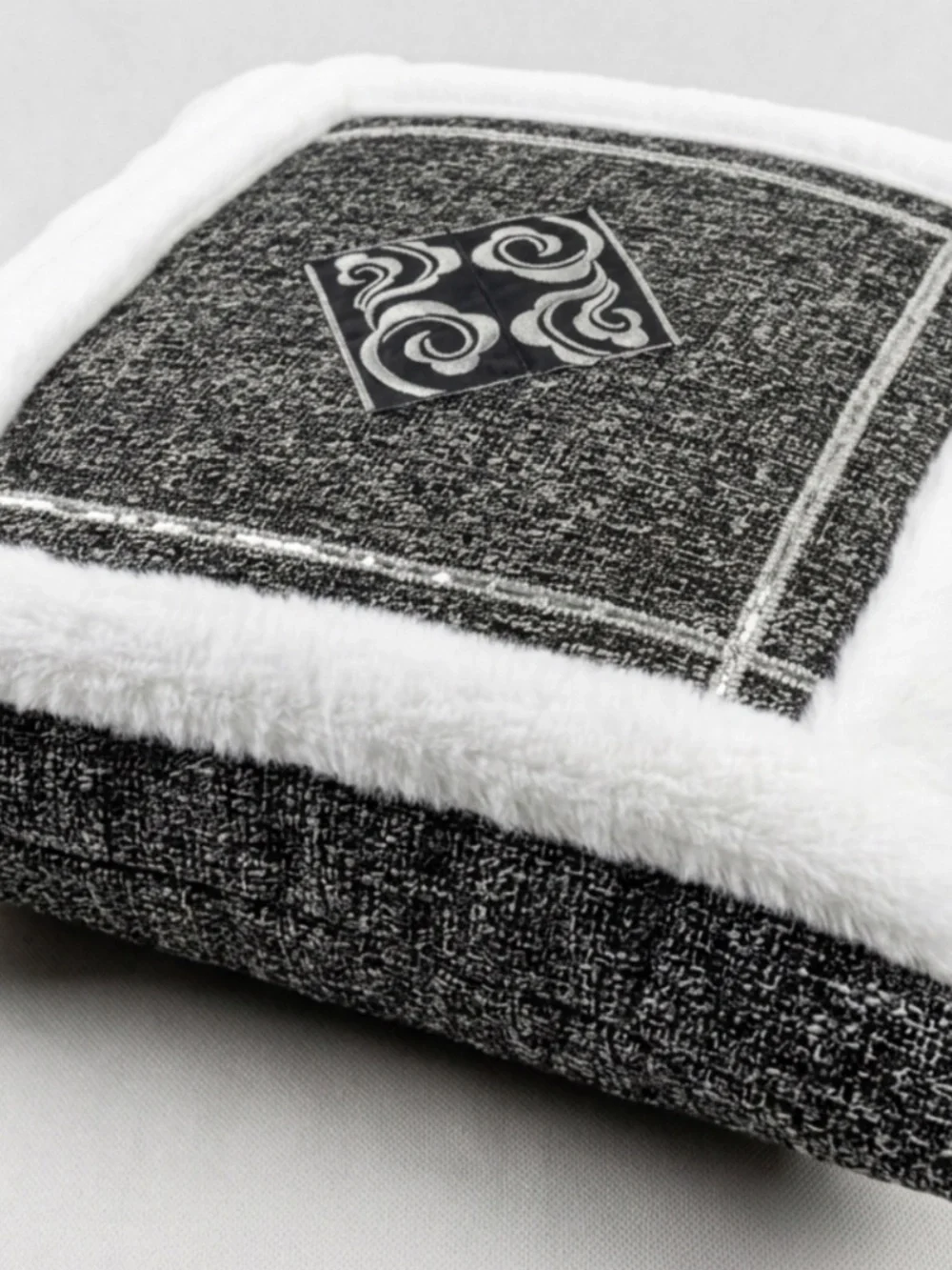Luxury Tweed & FauxFur Accent pillow cover Textured,Grey/ black ivory 20/20 case